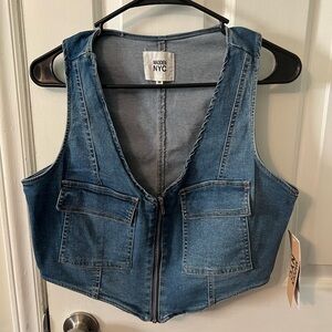 Blue Sleeveless Crop Top Fitted Denim
